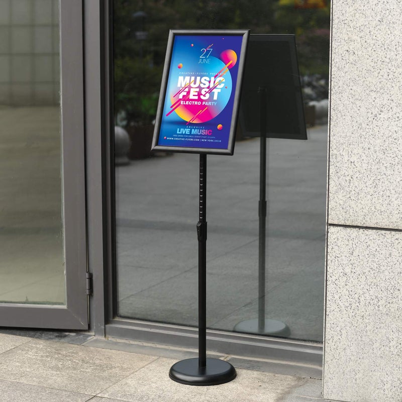 T-Sign Adjustable Heavy Duty Pedestal Sign Holder Floor Stand, Sign Stand Poster Stand, Standing Floor, 11 x 17 inch, Vertical & Horizontal View, Outdoor Standing Display Sign Holders Aluminum Black 2 Pack - Image 2